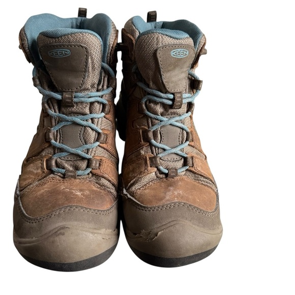 Women's Keen Circadia Mid Waterproof Leather Hiking Boot 7.5 Brown/Blue 1026764 - Picture 1 of 16
